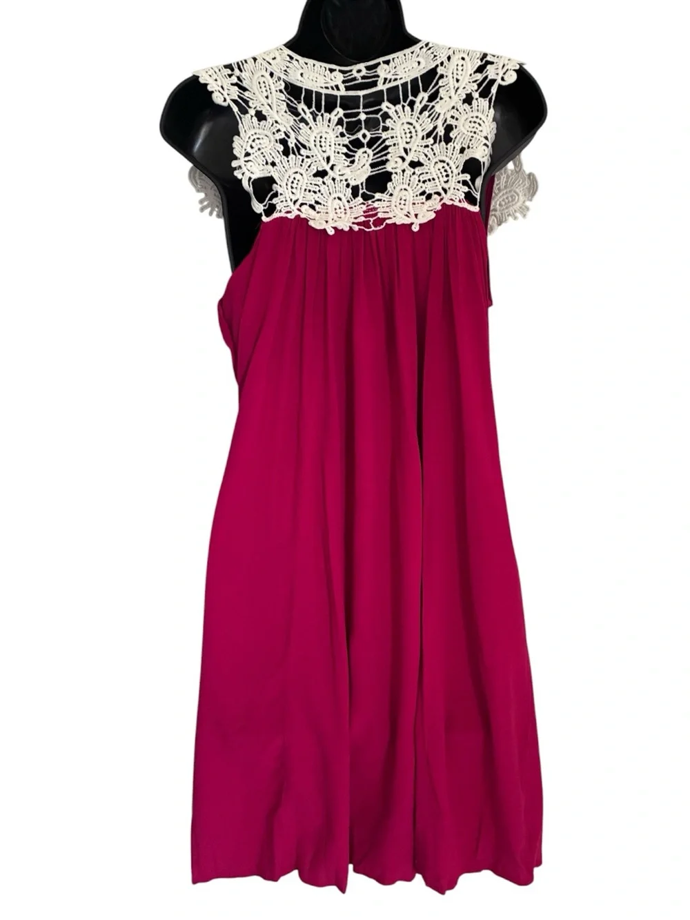 Wrangler Western Rodeo Summer Crochet Lace Yoke Magenta Sleeveless Tunic Sz L